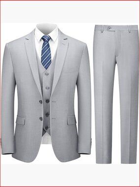 3 Piece Slim Fit Suit Set with Jacket Vest Pants and Tie